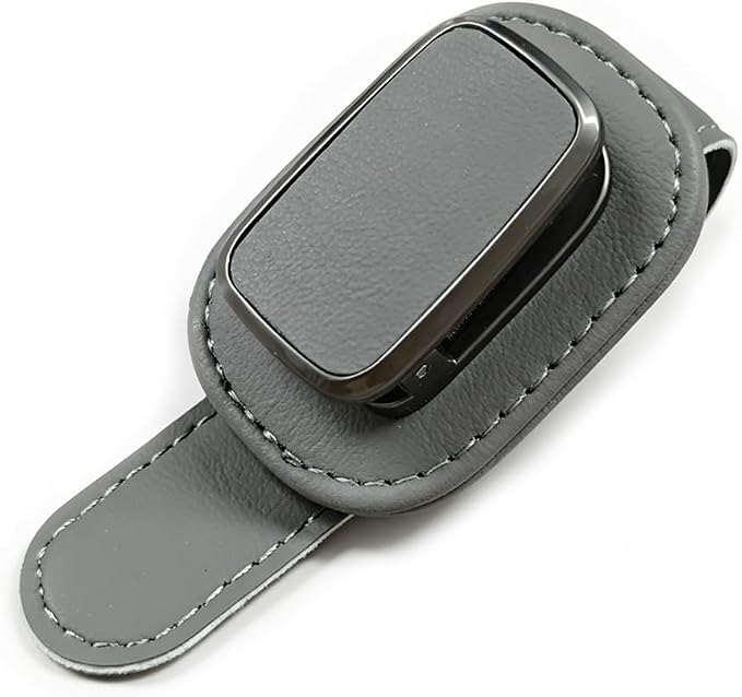 Car Sunglass Holder, Leather Car Sun Visor Eyeglasses Clip with Anti-Scratch Soft Padding, One-Handed Operation Auto Interior Glasses Organizer for Most Cars, Trucks, SUVs (Gray) by Unknown