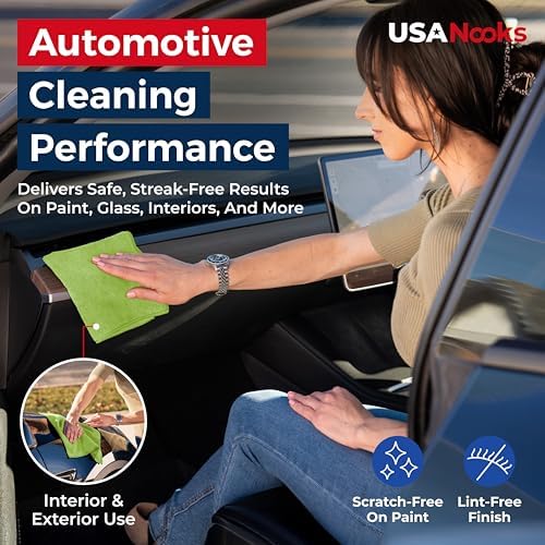 USANOOKS Microfiber Cleaning Cloth Light Green - 24 Pcs 12.5"x12.5" - High Performance - 1200 Washes, Ultra Absorbent Towels Weave Grime & Liquid for Streak-Free Mirror Shine - Car Washing Cloth - Image 5