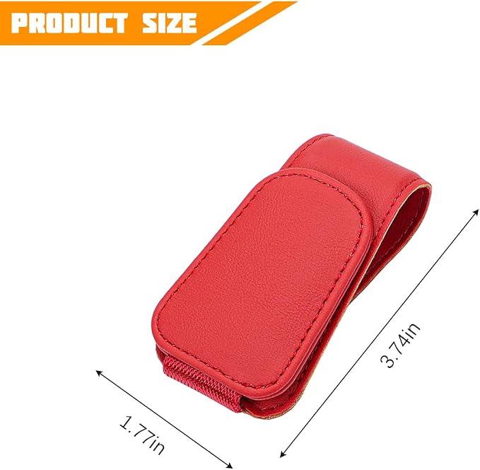 Sunglasses Holder for Car Visor, Microfiber Leather Magnetic Sun Visor Eyeglasses Hanger & Ticket Card Clip, Multi-Function Automotive Interior Glasses Mount, Universal Fit (Red) - Image 2