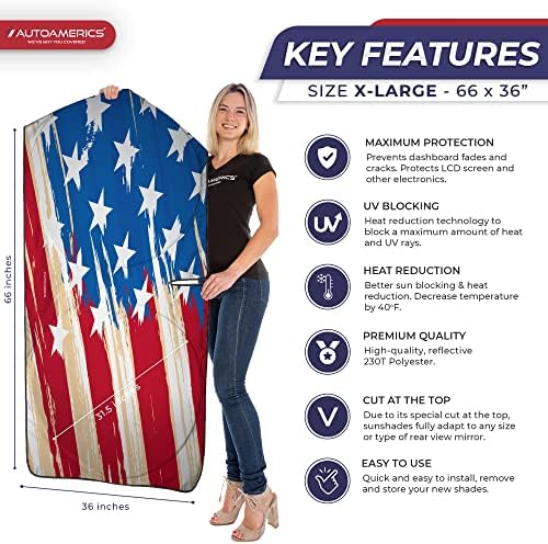 Autoamerics Truck Windshield Sun Shade with Storage Pouch & Anti-Slip Dash Pad -Foldable USA Art Flag Design - Fits Most SUVs & Truck - Blocks UV Rays, Keeps Vehicle Cool | X-Large (66 x 36 Inches) - Image 2