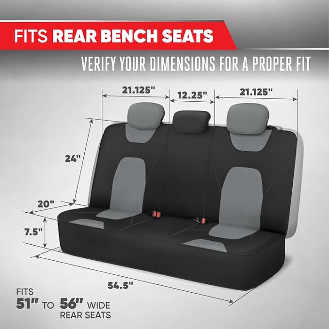 Motor Trend AquaShield Waterproof Gray Rear Split Bench Seat Covers for Trucks Rear Seat Cover Only - Black Car Seat Covers, Back Seat Cover Only - Durable Neoprene Spill Resistant for Kids & Dogs - Image 2