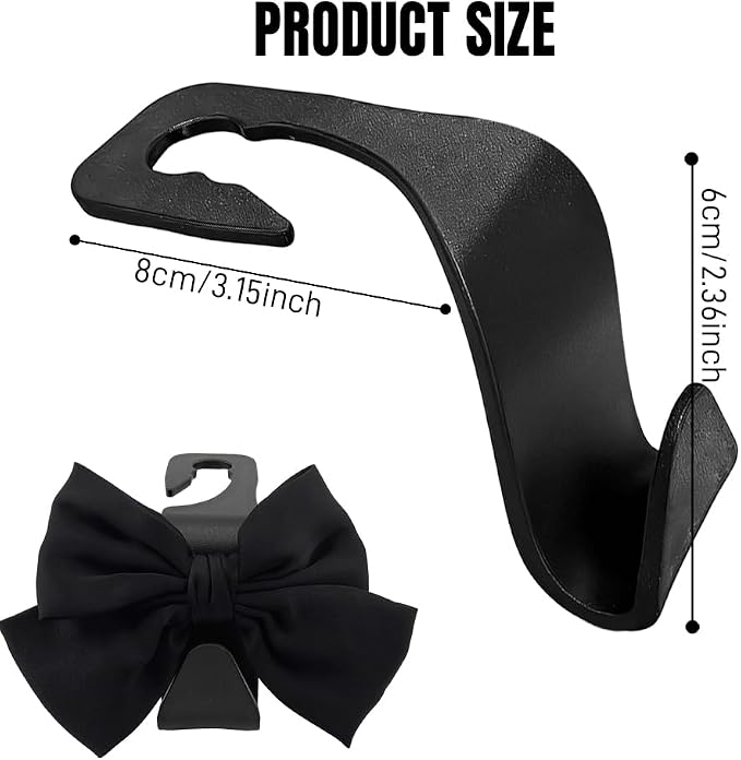 2PCS Car Seat Headrest Hooks, Car Purse Hook, Cute Bow Knot Vehicle Seatback Hanging Storage Organizer, Auto Seatback Decor Organizer Hanger for SUV Truck (Black) - Image 2
