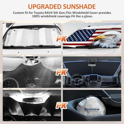 Bestview American Eagle Flag Windshield Sun Shade for 2010-2025 Dodge Ram 2500 3500,Custom Fit Foldable Front Window Sunshade Sun Visor Accessories Protector Block UV Rays Heat, Keep Your Car Cooler - Image 4