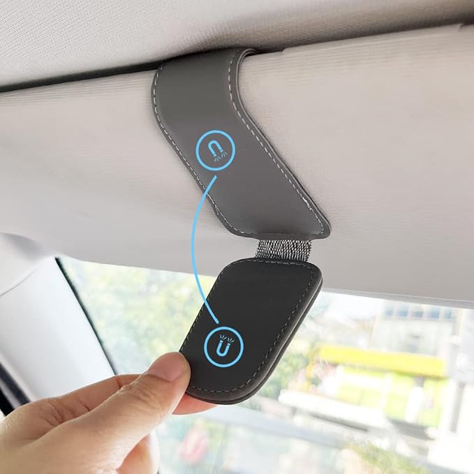 Sunglass Holder for Car, Magnetic Leather Eyeglass Hanger Clip for Car Sun Visor, Sunglasses Holder and Ticket Card Clip for Car Visor Accessories (1Pack Gray) - Image 5