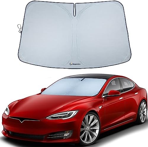 Magnelex Tesla Windshield Sunshade for Model S 2012-2026 - Reflective 240T Material Car Sun Visor with Mirror Cut-Out. Tesla Model S Sunshade | Foldable Sun Shade for Sun Heat and UV Protection by Magnelex