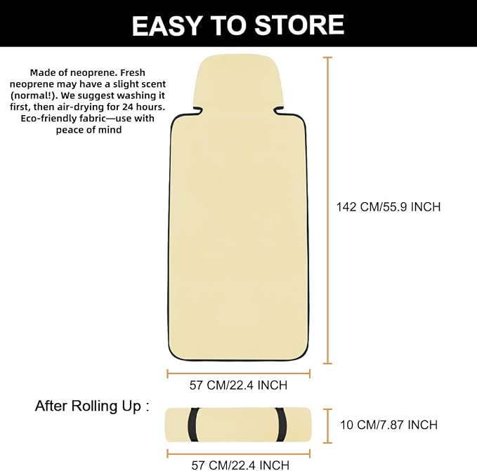 Neoprene Waterproof Car Seat Cover, Pale Yellow 1pc, Non-Slip | Car Seat Protector, Sweat-proof, Universal Fit SUV & Truck, Machine Washable, For Gym, Yoga, Pets, Workout, Beach, Swimming - Image 7