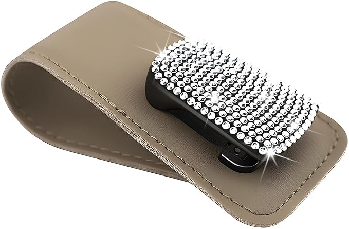 Bling Car Sun Visor Sunglasses Holder, Crystal Rhinestone Leather Visor Eyeglasses Ticket Card Mounter Clip, Shiny Diamond Auto Glasses Hanger Holder, Universal Fit (Beige/White) - Image 7