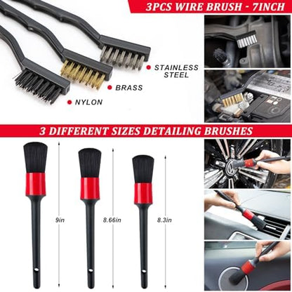 26Pcs Car Wash Cleaning Kit with Foam Gun Sprayer Detailing Brushes Window Water Scraper Tire Brush Towels Complete Interior Exterior Detailing Set for Car - Image 5