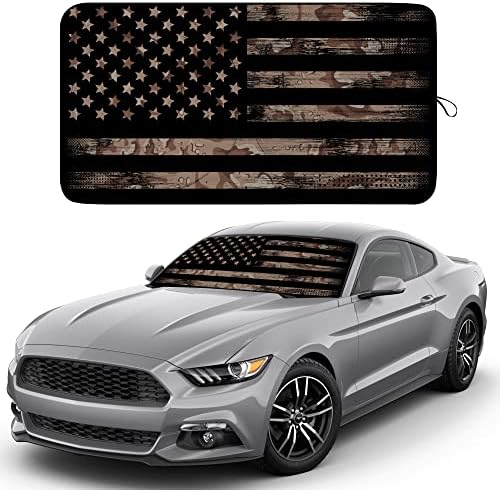 EcoNour Windshield Sun Shade for car & Window Tint – American Flag – UV & Heat Protection for Cars, Interior Cool Trucks, SUVs – Foldable Reflective Sun Visor 240T Windshield (64" x 34") by EcoNour