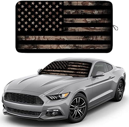 EcoNour Windshield Sun Shade for car & Window Tint – American Flag – UV & Heat Protection for Cars, Interior Cool Trucks, SUVs – Foldable Reflective Sun Visor 240T Windshield (64" x 34") by EcoNour
