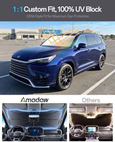 Windshield Sun Shade for Lexus TX350/500/550 2024–2026, Foldable Umbrella Sunshade with 100% UV Block, Multi-Layer Heat Insulation, Reinforced 10-Rib Frame, Keeps Car Cooler - Image 3
