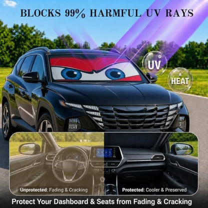 Car Windshield Sun Shade, Universal Fit Midsized Sedan SUV, Angry Red - Image 3