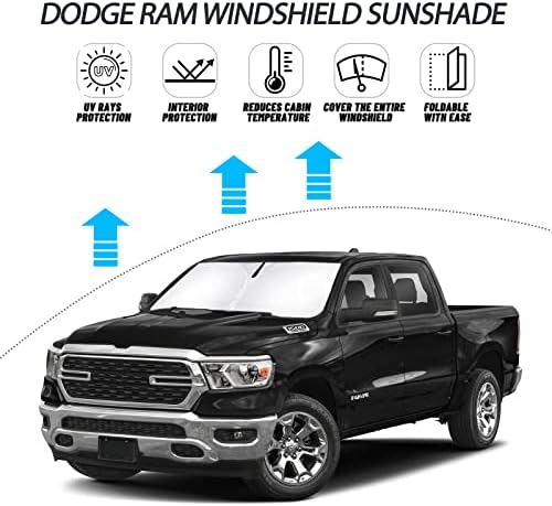 D-Lumina for 2019-2024 2025 Dodge RAM 1500 Windshield Sun Shade, Front Window Sunshade Sun Visor Protector Fit RAM 1500 CrewCab, MegaCab Pickup, 2Dr RegularCab, 4Dr QuadCab, Sun Shield Blocks UV Rays - Image 2