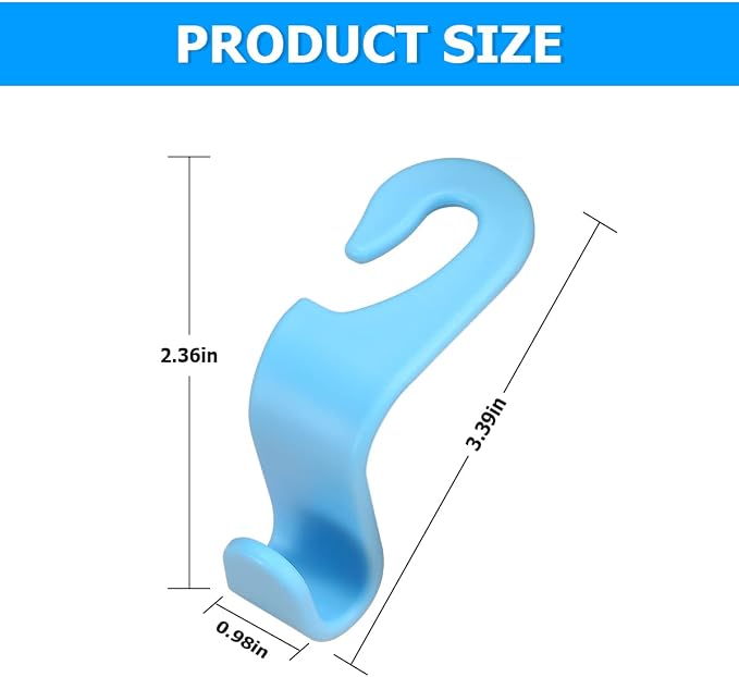 8sanlione 4 Pack Car Headrest Hooks for Vehicle Seats, Light Blue | PP plastic construction, rotating clip design, folds behind the seat, fits matching headrest posts, interior accessory - Image 2