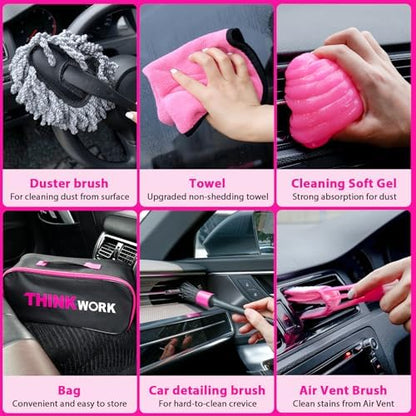 THINKWORK Car Detailing Kit with Vacuum, Pink Car Cleaning Accessories Set - Image 5