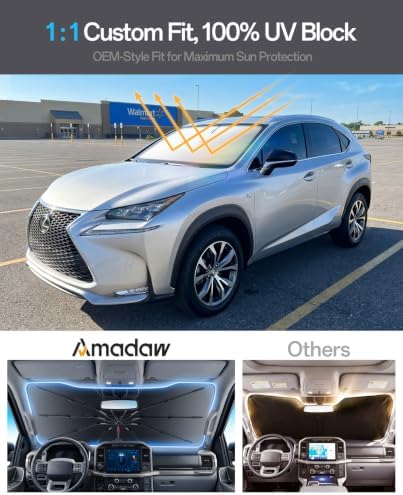 Windshield Sun Shade for Lexus NX200t /350/300/350/450 2015–2026 | Foldable Umbrella Sunshade with 100% UV Block, Multi-Layer Heat Insulation, Reinforced 10-Rib Frame, Keeps Car Cooler - Image 3
