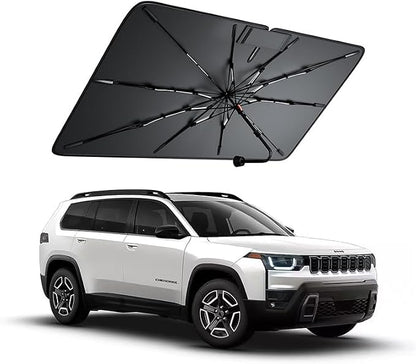 Windshield Sun Shade for Jeep Cherokee 2001–2023, Foldable Umbrella Sunshade with 100% UV Block, Multi-Layer Heat Insulation, Reinforced 10-Rib Frame, Keeps Car Cooler, Summer Car Accessory by Amadaw