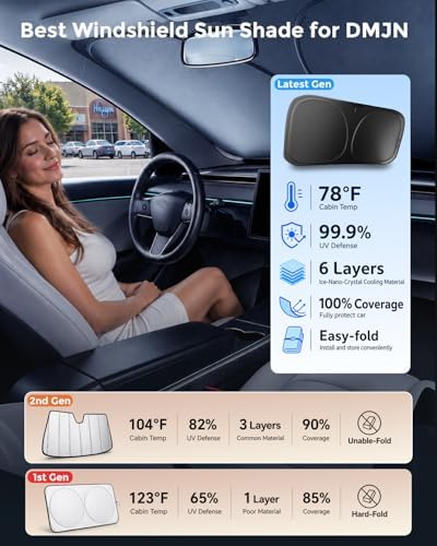 DMJN Front Windshield Sun Shade for Honda CRV (2017-2022), [Nano Ice-Crystal Coatings] UPF50+ Heat & UV Block, Protect Car Interior & Keep Cool, Flodable Steel-Ring Car Cover for Summer - Image 5