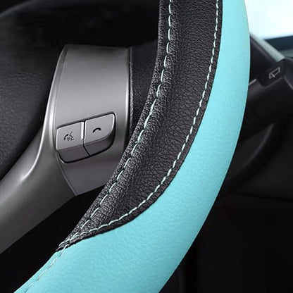 Leather Car Steering Wheel Cover, Universal Fit for Most Cars, Light Blue | Microfiber Leather,Non-Slip Breathable Auto Steering Wheel Protector - Image 5