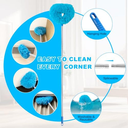 Ceiling Fan Cleaner Duster Reusable Microfiber Ceiling Fan Blade Cleaner Removable Duster with Extension Pole Adjusts 13 to 49.7 Inch for Cleaning Walls Bookshelves Furniture Door Window Top (Blue) - Image 3