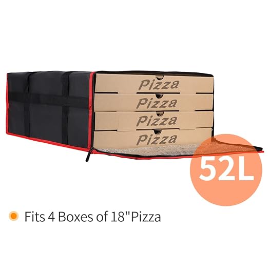 Bodaon Insulated Pizza Delivery Bag, 20" x 20" x 8" Pizza Warmer Bags for Carry Hot, Insulated Food Delivery Bag, Insulated Grocery Bags, Black with Red Edge, 1-Pack | Pizza Warmer Bags for Carry Hot Food, Insulated Food Delivery Bag, Grocery Shopping ... - Image 4