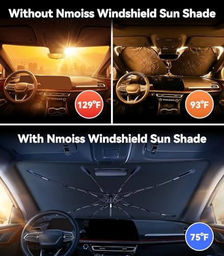 Nmoiss Windshield Sun Shade Umbrella [Vinyl Coating Heat Shield] Compatible with Chevy Traverse, Keep Cool, Block 99% UV Rays & Protect Interior Dashboard & Seats, Traverse Accessories - Image 2