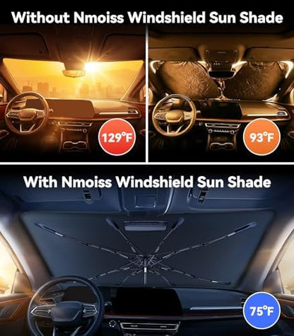 Nmoiss Windshield Sun Shade Umbrella [Vinyl Coating Heat Shield] Compatible with Chevy Traverse, Keep Cool, Block 99% UV Rays & Protect Interior Dashboard & Seats, Traverse Accessories - Image 2