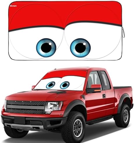 Gven Truck Windshield Sun Shade for Car Windshield Cover Interior Front Window Shades Sun Visor Protector Blocks UV Rays Must-Have Truck Accessories for Pickup, SUV, Sedan, Van, Bonneville (Red, XL) by Gven