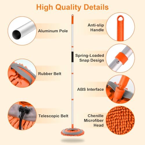 Ordenado 62" Car Wash Brush Kit Mitt Mop Sponge with Long Handle Chenille Microfiber Car Cleaning Brush Kit Supplies Car Washing Mop Kit Car Care Kit of Scratch-Free Replacement Head for Car RV Truck - Image 4