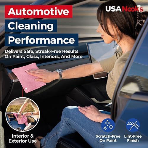 USANOOKS Microfiber Cleaning Cloth Light Pink - 12 Pcs 12.5"x12.5" - High Performance - 1200 Washes, Ultra Absorbent Towels Weave Grime & Liquid for Streak-Free Mirror Shine - Car Washing Cloth - Image 5