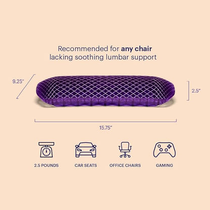 Purple Back Cushion, Lumbar Support Pillow for Office Chair, Car Seat | GelFlex Grid Molded to Your Lower Back, Adjustable Strap - Pressure-Reducing, Temperature-Neutral - Made in USA - Image 2