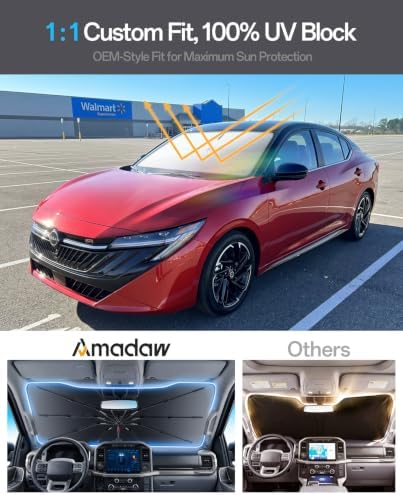 Windshield Sun Shade for Nissan Sentra/Altima 2000–2026, Foldable Umbrella Sunshade with 100% UV Block, Multi-Layer Heat Insulation, Reinforced 10-Rib Frame, Keeps Car Cooler - Image 3