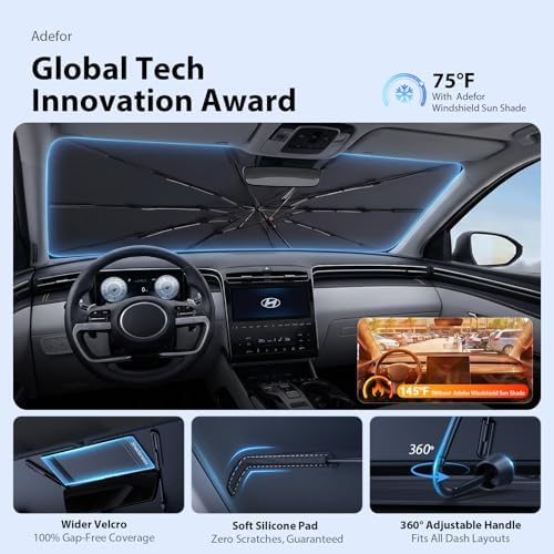 2026 Upgraded Windshield Sun Shade Umbrella for Hyundai Tucson [Precision Custom Fit, Superior UV & Heat Block] Cooling Tech Fabric, Durable Foldable with Storage Bag, Fits 2005-2026 - Image 5