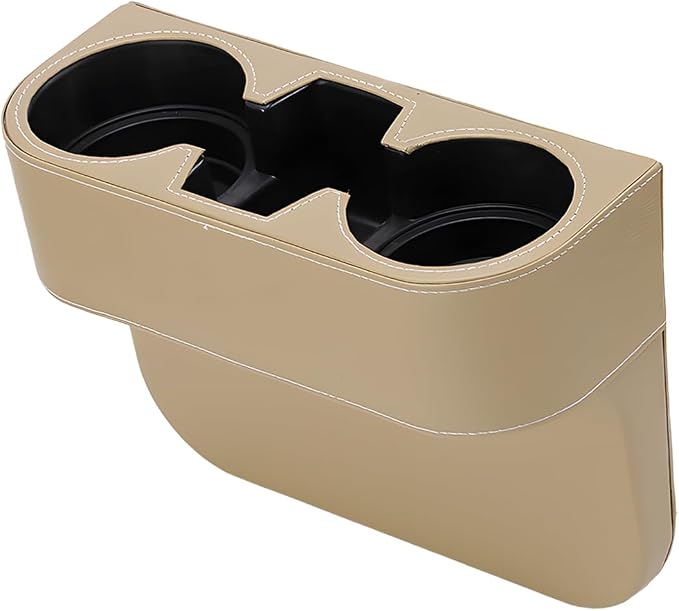 YoRise Car Cup Holder, PU Leather Automotive Cup Drink Holder, Car Seat Gap Filler Storage Box, Multifunctional Front Seat Organizer, Cell Mobile Phone Holder, Coin Bucket (Beige) by Unknown