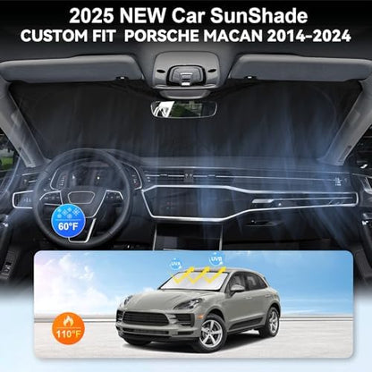 Custom Fit Macan Windshield Sunshade for 2026 2025-2014 Porsche Macan Accessories Front Window Sun Shades Shield Cover for Windshield Foldable 210T Sun Visor Protector Blocks UV Ray Keep Car Cooler - Image 4