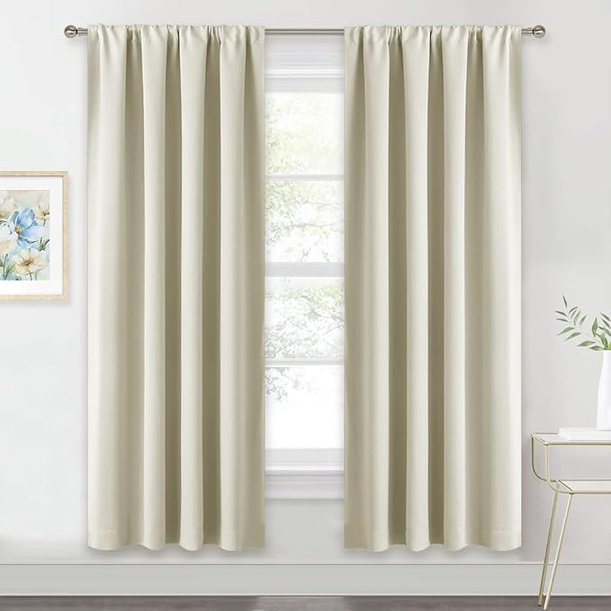 RYB HOME Extra Wide Curtains for Bedroom Living Dining Room 72 inches Long | Thermal Insulated, Privacy, Drapes for Large Window, Triple-weave Fabric, For Better Sleep, W62 x L72, Beige, 2 Panels by RYBHOME