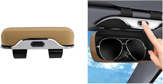 Sunglasses Holder for Car Sun Visor, Convenient Vehicle Visor Eyeglasses Organizer Case, Automotive Interior Glasses Hanger Protective Storage Box, Universal for Vehicles (Beige) by Unknown