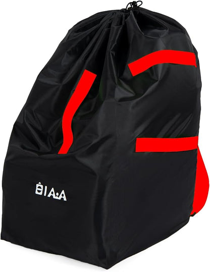 elaia Large Waterproof Car Seat Travel Bag for Airplane with Red Straps | Large capacity waterproof car seat travel bag for airplane with straps. Foldable, durable carseat bag for air travel by elaia