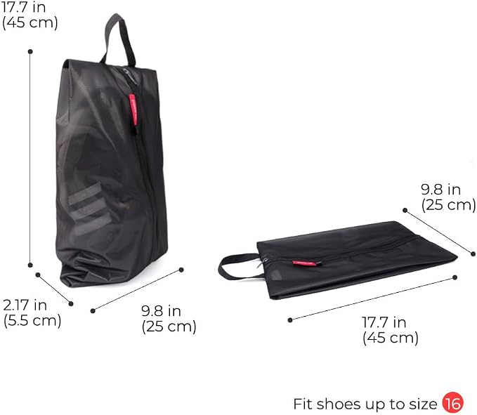 pack all Plus-Sized Shoe Bag for Travel, Water-Resistant Shoe Pouch | Odor-Resistant, Dustproof, Portable, Soccer Cleats & Gym Storage, Fits Up to Size 16, 2 Pack, Black - Image 5