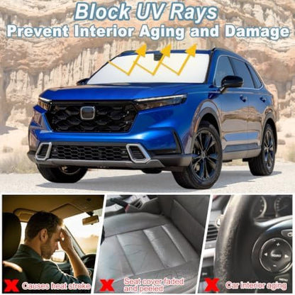 Windshield Sun Shade for Honda CRV 2023-2025 2026, Premium 310T Reflective Polyester UV Blocker, Lightweight Foldable Sun Visor with Storage Pouch - Image 4