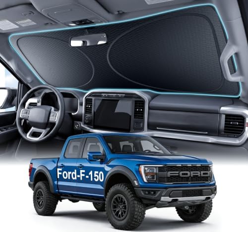 2026 Upgraded Windshield Sun Shade for Ford F-150 [Precision Custom Fit, Superior UV & Heat Block] Cooling Tech Fabric, Durable Foldable with Storage Bag, Fits 2000-2026 by Unknown