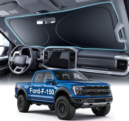 2026 Upgraded Windshield Sun Shade for Ford F-150 [Precision Custom Fit, Superior UV & Heat Block] Cooling Tech Fabric, Durable Foldable with Storage Bag, Fits 2000-2026 by Unknown