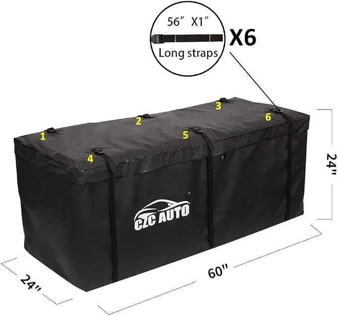 CZC AUTO Hitch Cargo Carrier Bag, 20 cu. ft Waterproof, Soft, Black | Rainproof/Weatherproof Cargo Traveling Bag for Car Truck SUV Vans' Hitch Trays and Hitch Baskets, Safe Steady Durable - Image 3