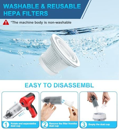 Car Vacuum Portable Cordless, 4 in 1 Mini Vacuum Cleaner Hight Power, 12000Pa Powerful Suction, Air Duster, Dual Filter,Adjustable Small Vaccum Portable Cordless for Car, Home, Pet, Office - Image 5