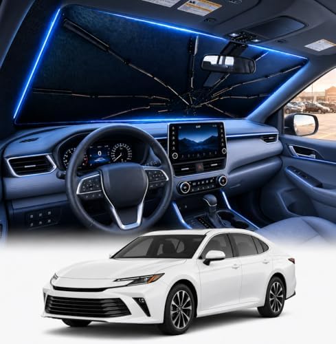 [2026 Upgraded] DooGooCoo Windshield Sun Shade Umbrella for Toyota Camry 2018-2025 2026 [100% Sunlight Blocked, Cooling Ice Crystal] Sunshade for Car Windshield for Camry Sun Shade, Custom Fit Camry by DooGooCoo