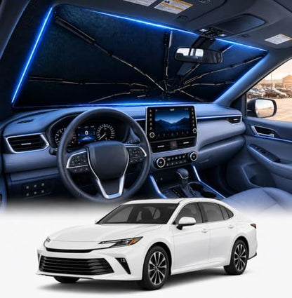 [2026 Upgraded] DooGooCoo Windshield Sun Shade Umbrella for Toyota Camry 2018-2025 2026 [100% Sunlight Blocked, Cooling Ice Crystal] Sunshade for Car Windshield for Camry Sun Shade, Custom Fit Camry by DooGooCoo