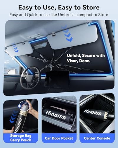 Nmoiss Windshield Sun Shade Umbrella for All Jeep Wrangler & Gladiator - [Vinyl Coating Heat Shield] Protect Car from Sun Rays & Heat Damage Keep Cool and Protect Interior, Spring Structure Edge - Image 7