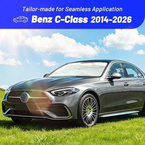 Windshield Sun Shade Umbrella for Benz C-Class 2014-2026, Foldable Front Window Sunshade with 360° Rotating Shaft, Custom Fit Car Shades for C-Class Accessories with UV & Heat Protection - Image 3