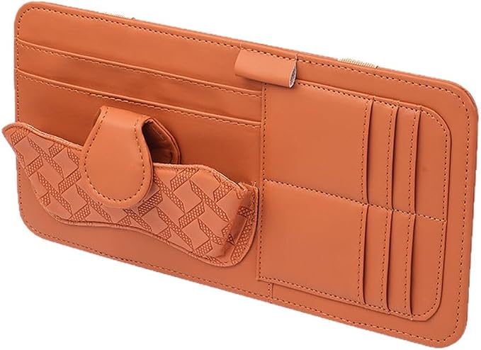 Car Sun Visor Organizer, Multifunctional Visor Storage Pouch with Sunglasses Holder & Card Sleeve Pocket, Auto Interior Organizer Pocket Bag for Pens Cards Documents, Universal Fit (Brown) - Image 7