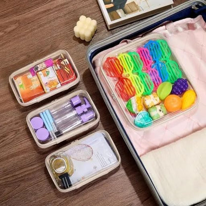 4 pcs Clear Zipper Pouches,Hard Shell Zipper Case, Toiletry Bag for Travel | CLear Diaper Bag, Toiletry Pouch, Travel Organizer, Cosmetic Bag,Toy Storage Bins (M+3S)(Ivory) - Image 5